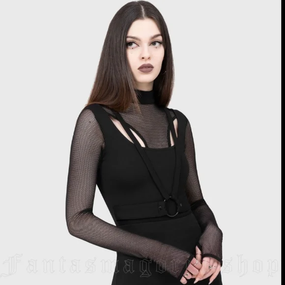 Killstar Black Mesh Harness Long Sleeve Top - Picture 3 of 5
